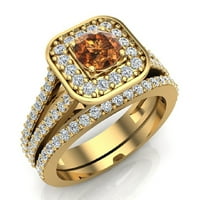 Dijamantni prsten od šampanjca za vjenčanje okrugli rez dijamantski jastuk Halo prstenovi Split Shank