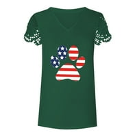 ERSAZI Dnevni pregled neovisnosti 4. srpnja Ljetni V-izređeni vrhovi T-košulje Ležerne prilike CALCE Bluza kratkih rukava Green M