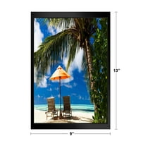Drvena brašna i kišobran na prekrasnoj plaži fotografiju Fotografija umjetnosti stalak za ispis ili