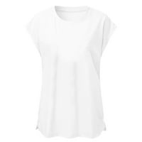 Aoksee ženski ljetni vrhovi modni casual čvrsta posada labav majica kratkih rukava pulover bijele boje