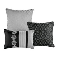 King Conforter Set, crna i siva, vezeni cvjetni dizajn colforter