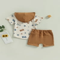 4. jula Dojenčad dječaci Ljetne odjeće SAD Print s kapuljačom kratkih rukava s elastičnim kratkim hlačama