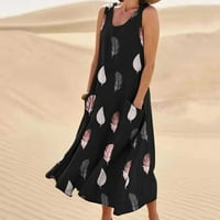 Dyegold sunčane haljine Žene Ljeto Ležerne prilike bez rukava pamuk Flowy džepni dugi maxi sandressi