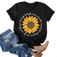 Majice Labakihah za žene Žene Casual Sunflower za tiskarke Okrugli vrat Kratki rukav Tee Tors Tunika
