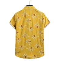 Lyinloo muške modne pamučne posteljine print s kratkim rukavima majica majica gornje žute m
