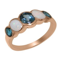 Britanci napravio je 10k Rose Gold Prirodni London Blue Topaz i Opal Womens BAND prsten - Opcije veličine
