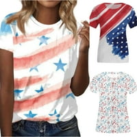 Bluze sksloeg za žene plus veličine Dressy casual vrhovi Američka zastava tiskani kratki rukav bluze