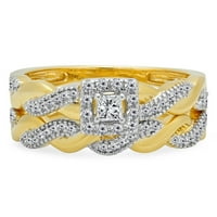 DazzlingRock kolekcija 0. Carat 14K Princess & Okrugli bijeli dijamantni prsten za vjenčani set, žuto