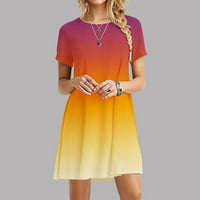 Ženska mini labava haljina okrugla vrat Rainbow gradijentni vrhovi kratkih rukava odjeća elegantne casual
