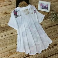 LeylayRay vrhovi za žene Vintage V-izrez cvjetni ispis zakrpa kratkih rukava na vrhu bluza majica bijela