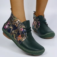 Juebong Boots bane retro ženske kožne ravne čipke za čipke za cvijet kratke čizme Okrugle cipele za