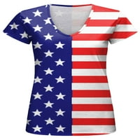 Haite Dame Ljeto vrhovi Američka zastava Ispiši majicu Kratki rukav Majica na plaži Vupu za plažu V izrez Tunika Bluza Style G S