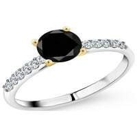 GEM kamen kralj sterling srebrni zaručni prsten sa 10k bijelim zlatnim zupčanim kružnim crnim dijamantima