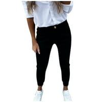 SHPWFBE gamaše za žene vježbanje hlače casual struk čvrste hlače Fitness džepne tajice visokog gumba