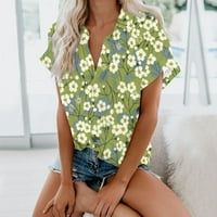 Žene casual majica kratkih rukava dolje majice Ljeto pamučne čvrste boje Top bluze s džepovima svijetlo