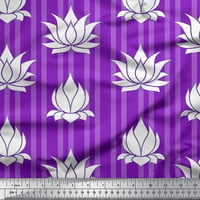 Soimoi Purple Rayon tkanina pruga i umjetnička lotos cvjetna ispis tkanina od dvorišta široko