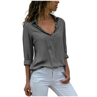 Ženski plus bluze za bluze žene Žene povremeni V-izrez Lavel pune boje bluze Duks prugaste dame šifonske dugih rukava majice plus veličina