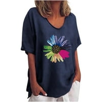 ZODGGGGU Overselizirani pamučni bluze za žene bavi se trendovskim kratkim rukavima ženske vrhove šarene cvjetne bluze ljetne modne škirane izrezne košulje slobodno vrijeme Casual Casual Comfy Tees Blue 8