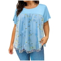 Plus ženski ljetni temperament čipkasti patchwork mrežica otisnuta plus veličina majica top svijetla