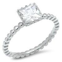 Vjenčani prsten kvadratnog pasijansa. Sterling srebrni bend nakit nakit ženske veličine 4