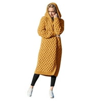 Ketyyh-CHN pad džempera za žene dugih rukava s dugim rukavima džemper niz kaput za zimsku žutu, 3xl