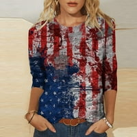 Ženska američka zastava tiskane tees plus size bluza Crewneck Tunnic rukave majice casual coffy vrhovi