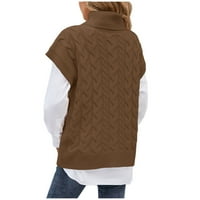 Ženski džemper prsluk turtleneck višebojni pleteni pusni džemper bez rukava, ležerni vrh jakne