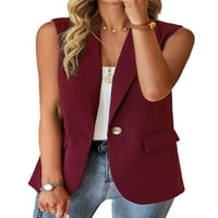 Capreze Ženske bluže jakne bez rukava od rukava od punog boja Blazers casual cardigan rever Owewwer Wine Crveni XS