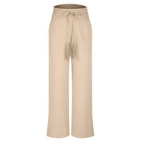 Umfun ženske posteljine hlače Čvrsta vuče visoki struk sa džepom slobodne plus veličina casual pantalone