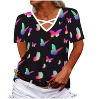 Ženske ljetne vrhove plus veličine casual cvjetna šuplja Criss Cross V izrez kratki rukav majice 'ženske