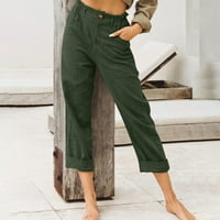 Ženski kapris sa džepovima, povremene tastere za džepove čvrstih boja elastični struk Udobne ravne hlače
