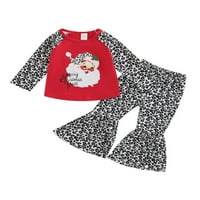 Peyakidsaa Toddler Djevojke Jesen odijelo Dugi rukav Automobil Santa Claus Ispiši vrhove Leopard Ispis Zapalje za hlače