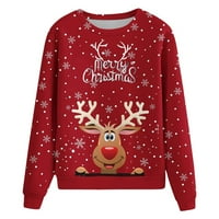 Gotyou Womens Božićne duksere, Raglan s dugim rukavima Elk Print majice Crewneck pulover vrhove crvene