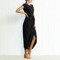 Ženske haljine Dužina gležnja Ležerne pune kratkih rukava A-linijska okrugla dekoltetna haljina crna