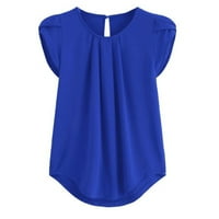 Plave majice za žene šifon pune boje kratki rukav okrugli vrat casual majica kratkih rukava bluza