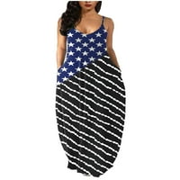 Enwejyy ženske klizne haljine Američka zastava Print bez rukava bez rukava V-izrez Strappy Maxi haljina