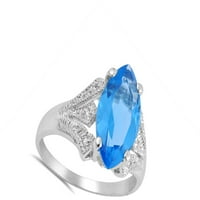 Marquise Blue Simulirani safirni vintage prsten. Sterling Silver Band Cubic cirkonija ženska veličina 6