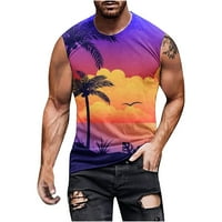 Mens prozračan tenkovi Novost 3D Tropical Palm Tree Sunset Grafički grafički teretana Majica bez rukava