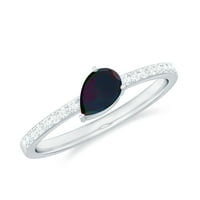 Prsten kruška Crni Opal Solitaire Prsten s dijamantom za žene - AAA ocjena, srebrna srebra, SAD 13,00