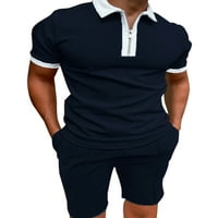 Bomotoo muškarci patchwork outfit polo majice hlače sa džepovima Loungewear trčanje običnog rever vrata dva seta