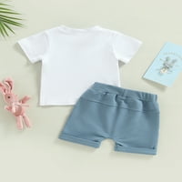 Sunitory Toddler Baby Boy Easter Outfit Pismo majica Casual Hotsors Set ljetna odjeća Bijela 0- mjeseci