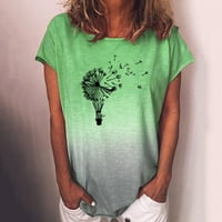 CETHRIO majice kratkih rukava za žene - modni kauzalni okrugli vrat tisak kratkih rukava ljetna bluza za bluzu zelena