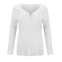Ženske vrhove dugih rukava labava bluza od pune boje za žene ljetne V-izrezne košulje bijele l