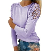 Ženski vrhovi Ljetna pamučna bluza Solidna boja Leisure Hollow O-izrez Dugi rukav čipke Crochet žene