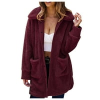 Ženska nova topla zimska jakna dugih rukava na dugim rukavima čvrsta sa džepnim kaputom