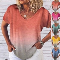 Gradient Ispis T majice za žene, žene plus veličine ljetnih vrhova kratkih rukava V izrez bluza Trendi