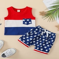 Inevenn Dan nezavisnosti Baby Boy Outfits Kontrastni boja bez rukava bez rukava i Stretch casual zvezda