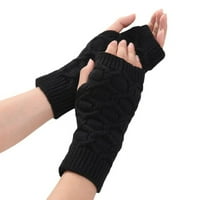 Ženske zime tople pletene rukavice bez prstiju topliji toplini mittens, crni