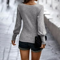 Cuoff ženske modne bluze košulje zimske jeseni i čvrste boje U-izrez Tanak pleteni dugi rukav plus veličina