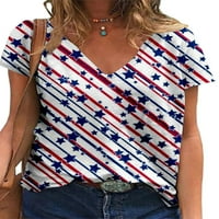 Paille Women TEE V izrez Majica Američka zastava Štampana majica Casual Beach Tunic bluza 9 # L